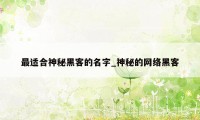 最适合神秘黑客的名字_神秘的网络黑客