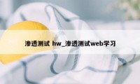 渗透测试 hw_渗透测试web学习