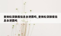 查微粒贷额度信息会泄露吗_查微粒贷额度信息会泄露吗