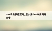 dos攻击教程菜鸟_怎么用dos攻击网站命令