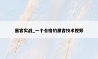 黑客实战_一个合格的黑客技术视频