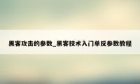 黑客攻击的参数_黑客技术入门单反参数教程