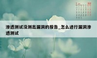 渗透测试没测出漏洞的报告_怎么进行漏洞渗透测试